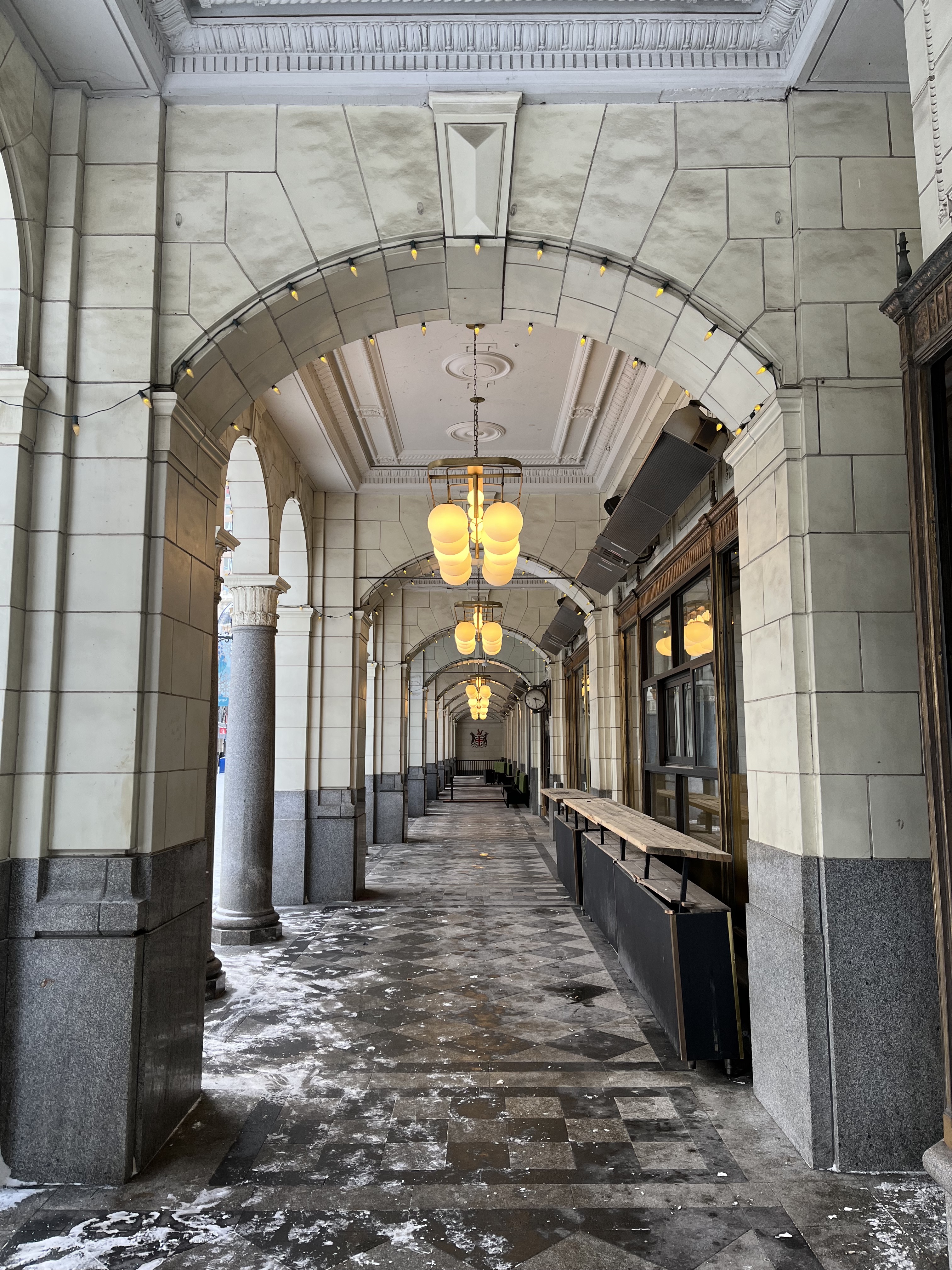 Terracotta colonnade, Calgary, architecture, explore, store, history