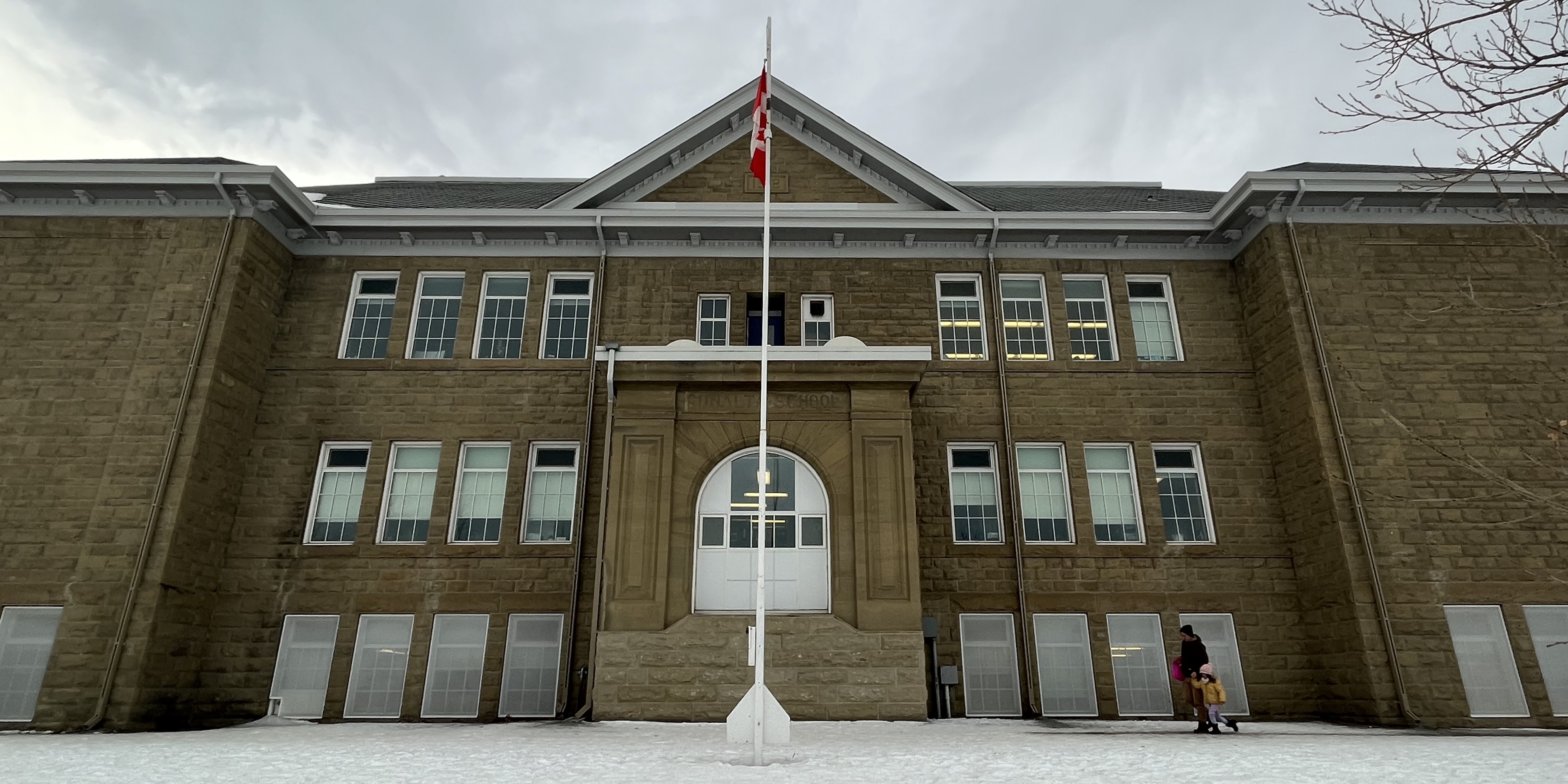 Historic sandstone school, urban exploring, community,