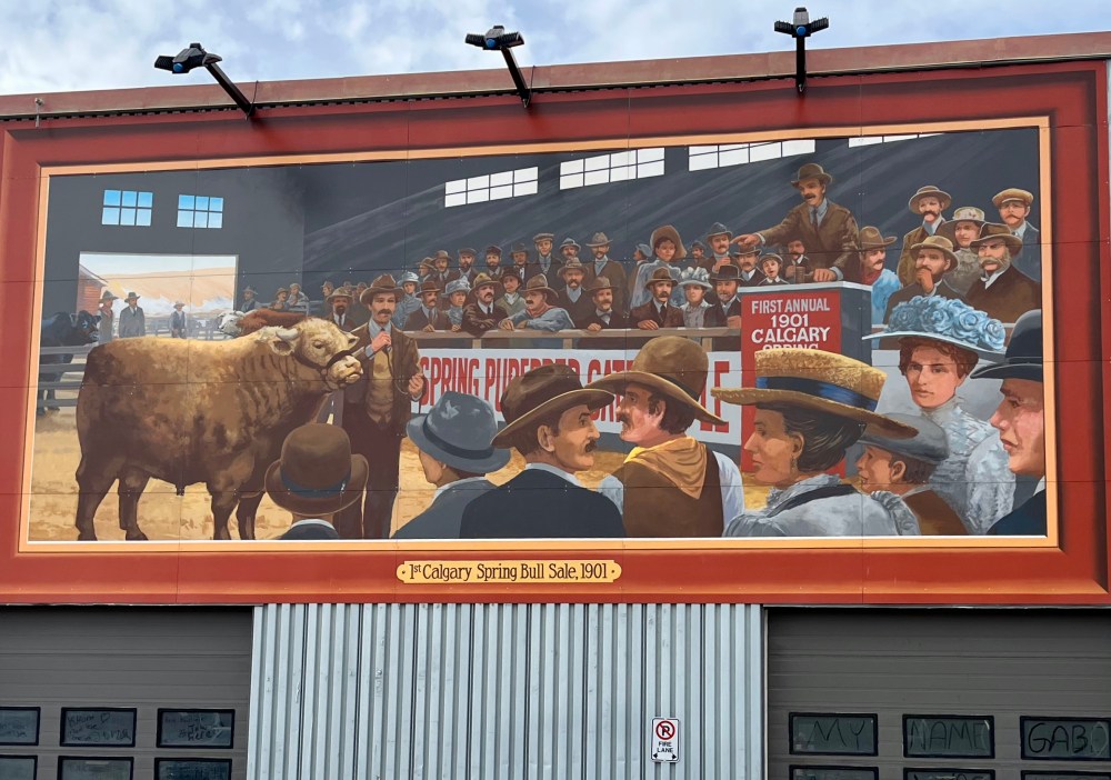 Historic mural of first Bull Sale of Calgary Stampede