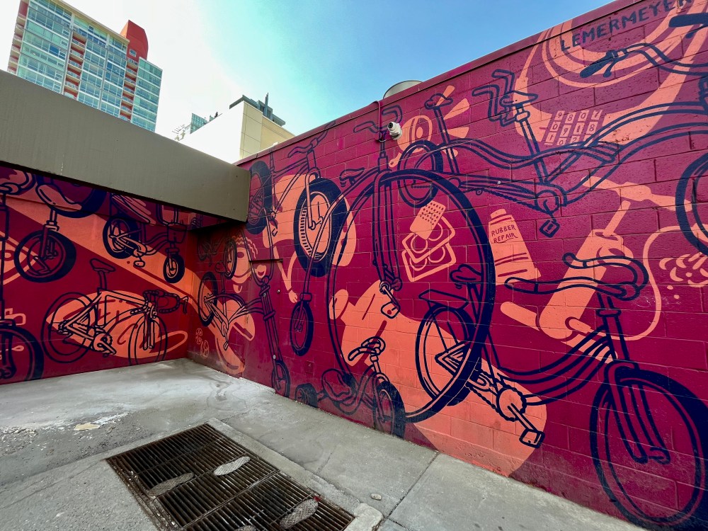 Bike themed mural on 12th Avenue by Hotel Arts