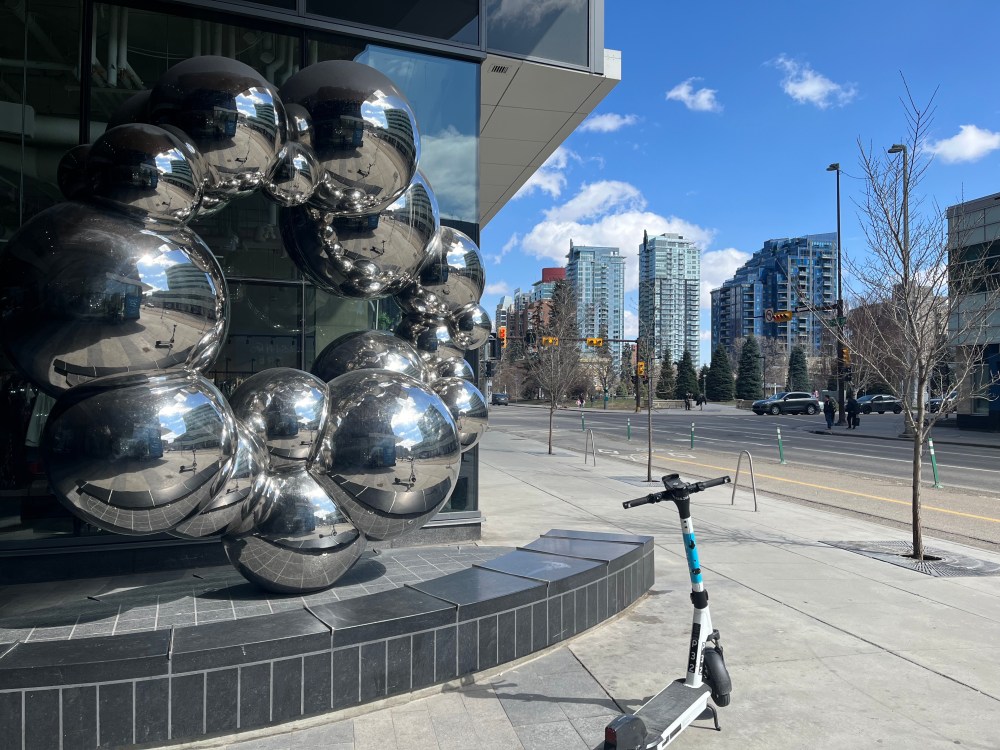 Anomaly – mirror spheres with fun reflections on 12th Avenue bikelane